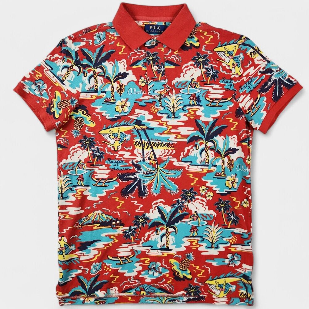 Polo Ralph Lauren Custom Slim Fit Mesh Polo Mens Medium Vintage Palm Island